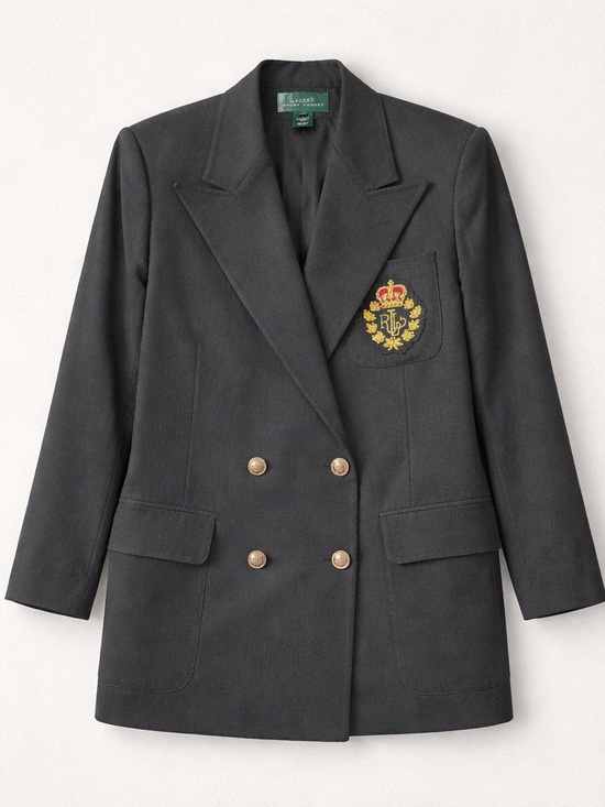 Ralph Lauren Jackets & Blazers - Vintage 90s Ralph Lauren Black Double-Breasted Blazer with Embroidered Crest 14